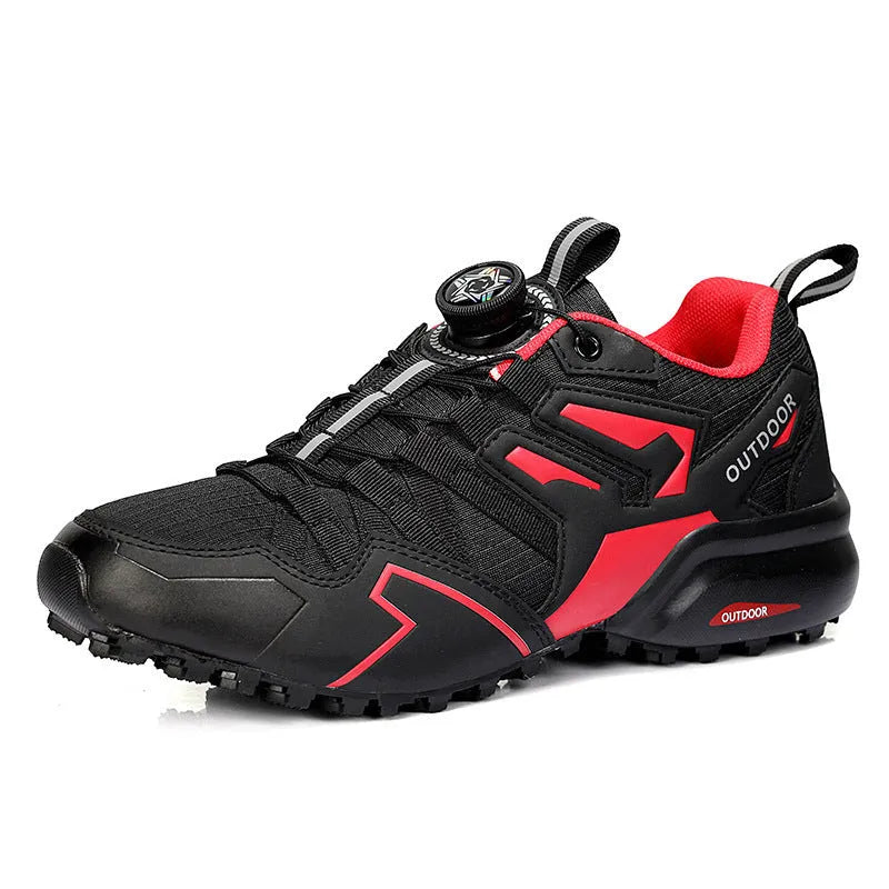 Men's beige lightweight hiking shoes with an elastic band closure and rubber sole.