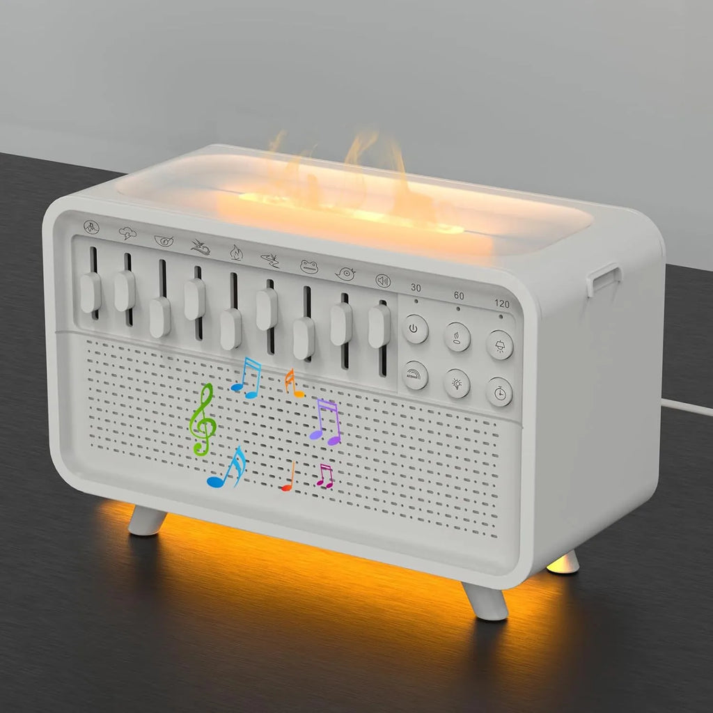 White geometric 3-in-1 Bluetooth speaker with white noise sleep machine, night light and humidifier functions