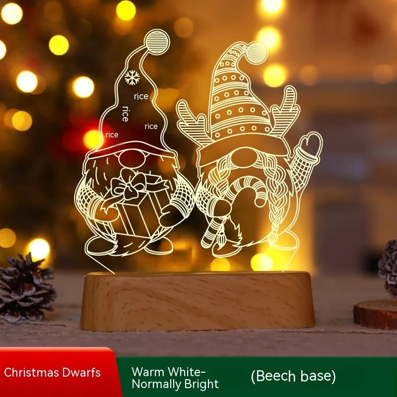 Acrylic 3D LED Christmas night light decoration with festive designs