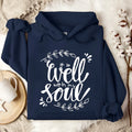 Drop-shoulder sleeve casual sports hoodie in loose fit with front pocket, printed design, polyester, model wearing it casually