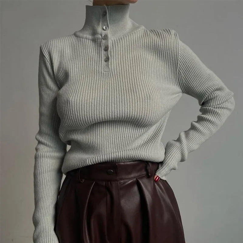 Retro breasted half turtleneck pullover sweater in slim fit with cotton lining