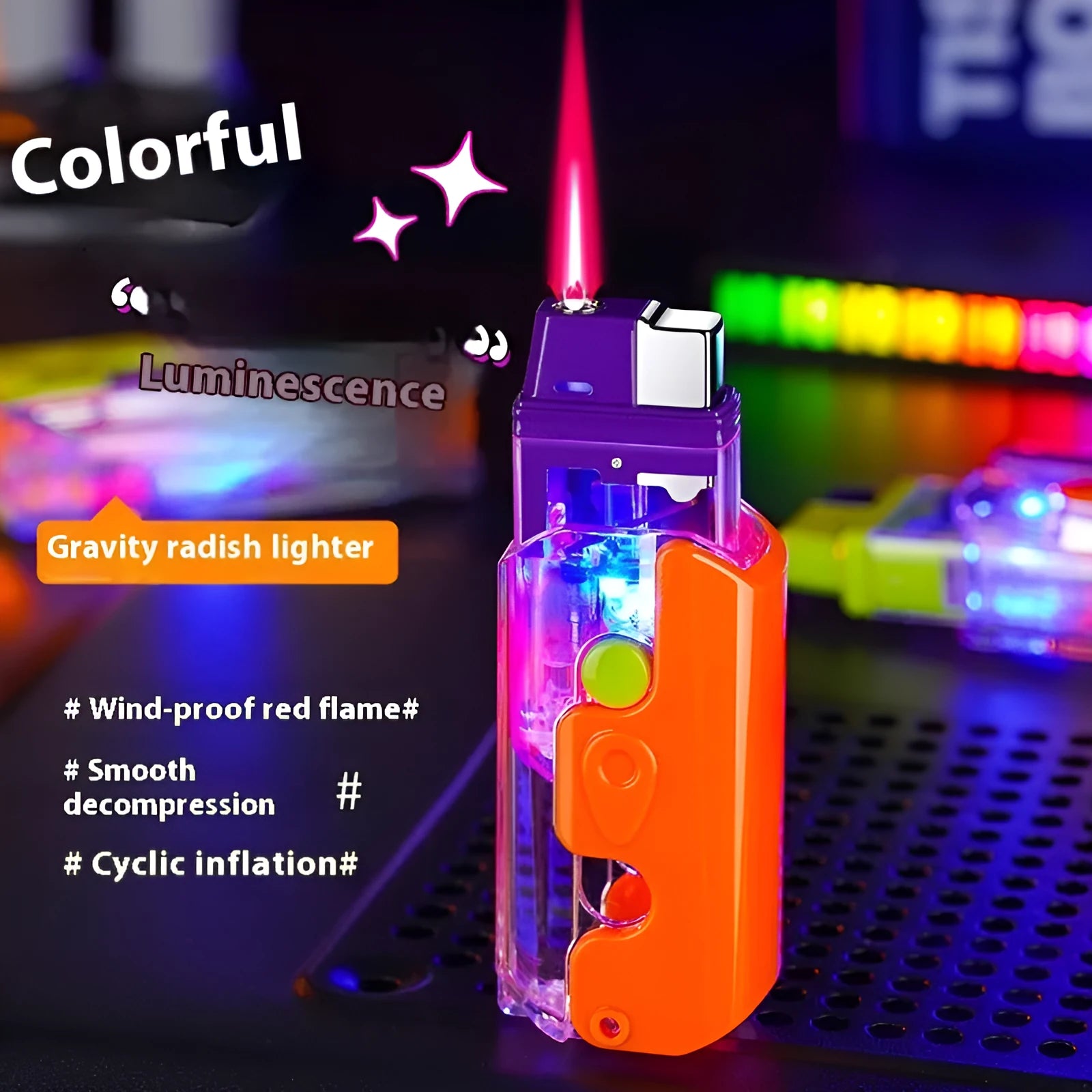 Colourful luminous radish shape electronic lighter in green, orange, or purple