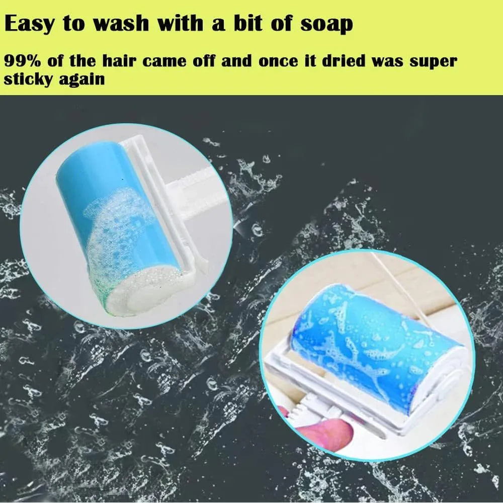 Washable lint roller with protective cover for pet hair removal from fabrics