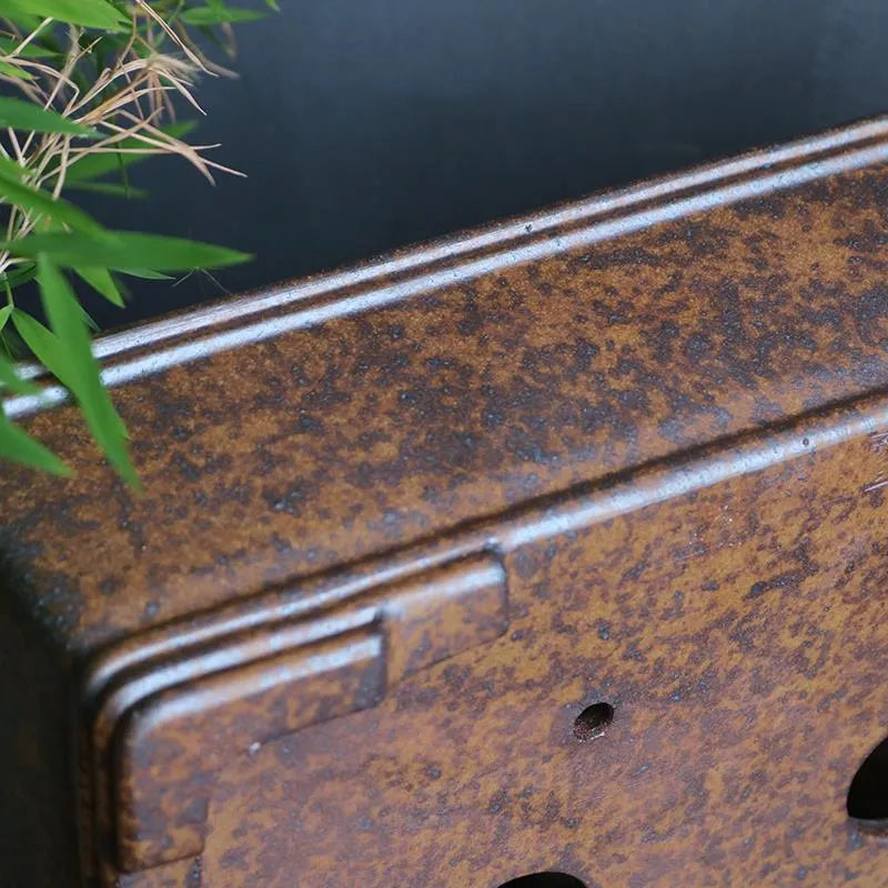 Rectangular purple sand ceramic bonsai flowerpot shown in large and small size options.