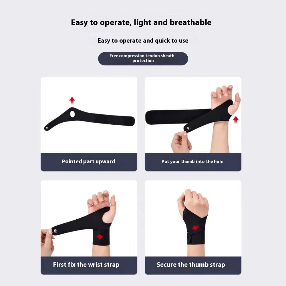 Adjustable black athletic wristguard for left or right hand during badminton or tennis.