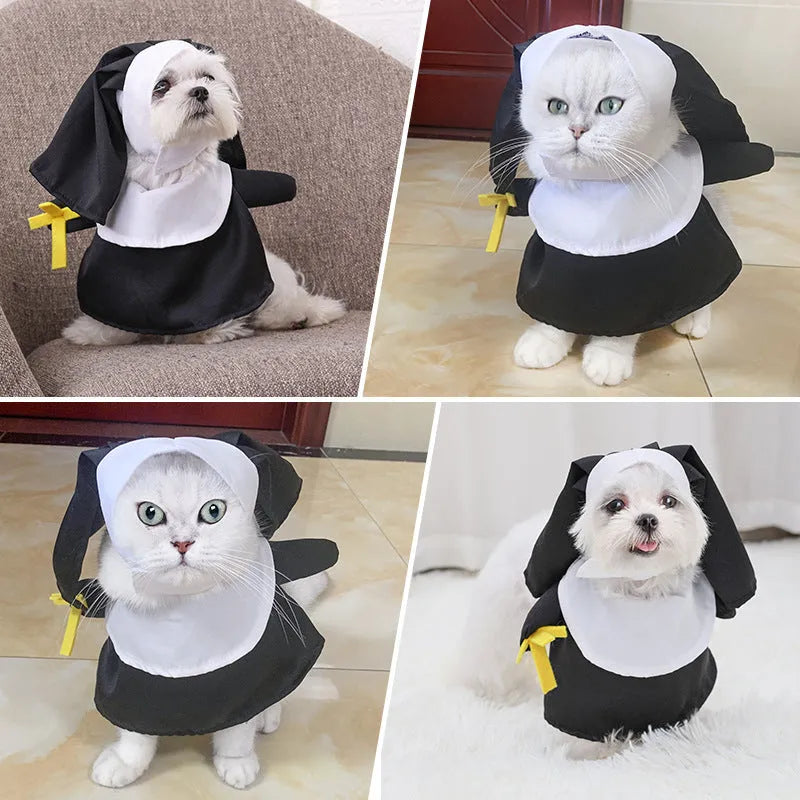 Black polyester pet nun Halloween costume for dogs and cats free size