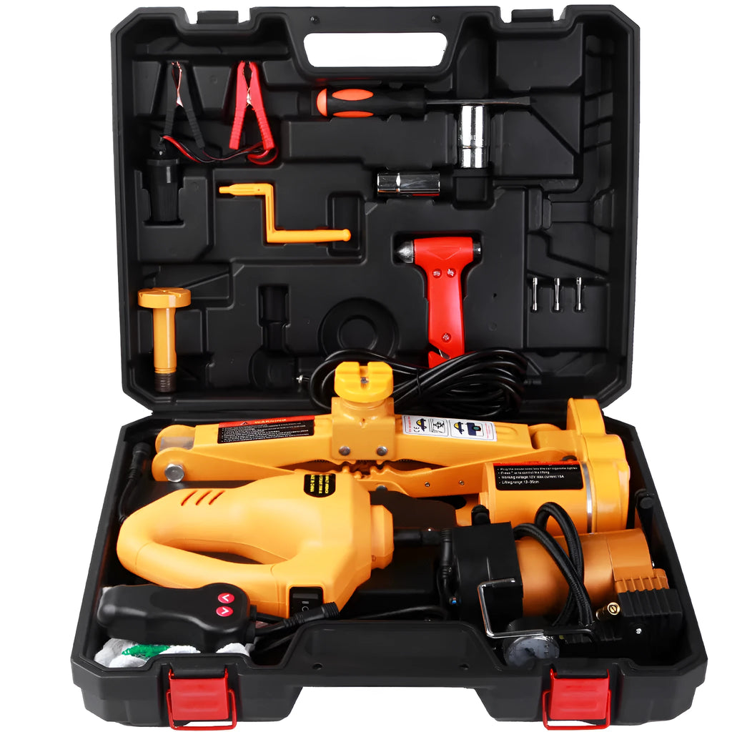 Yellow steel car electric jack set with hydraulic system and electric wrench