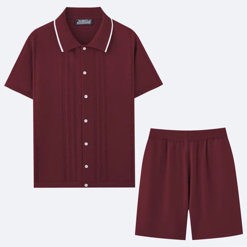 Tencel viscose business casual two-piece set with short sleeve top and shorts in six colour options