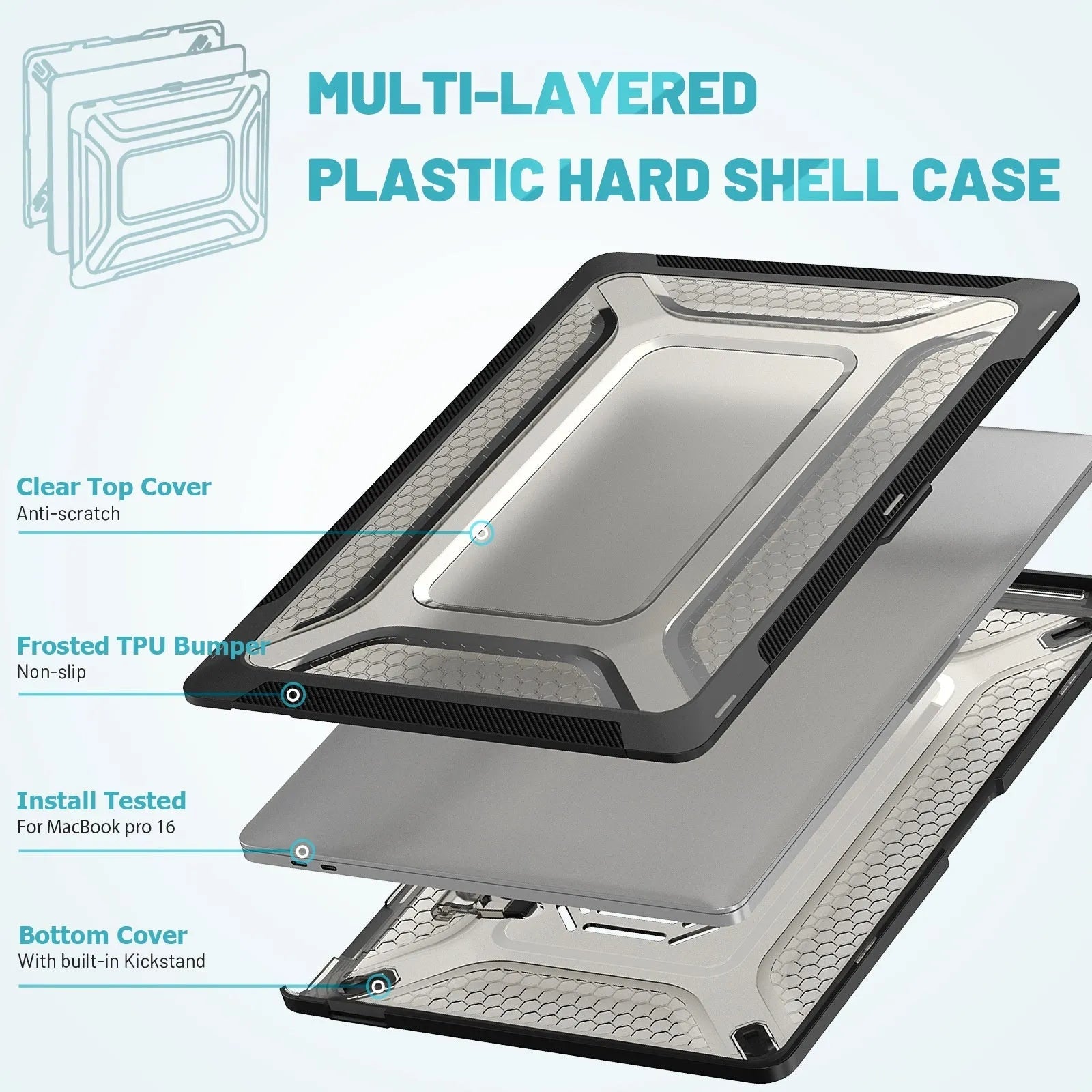 Hard protective shell case for a MacBook laptop in a choice of four colours: cool black, elegant apricot, sapphire blue, and starry sky grey.