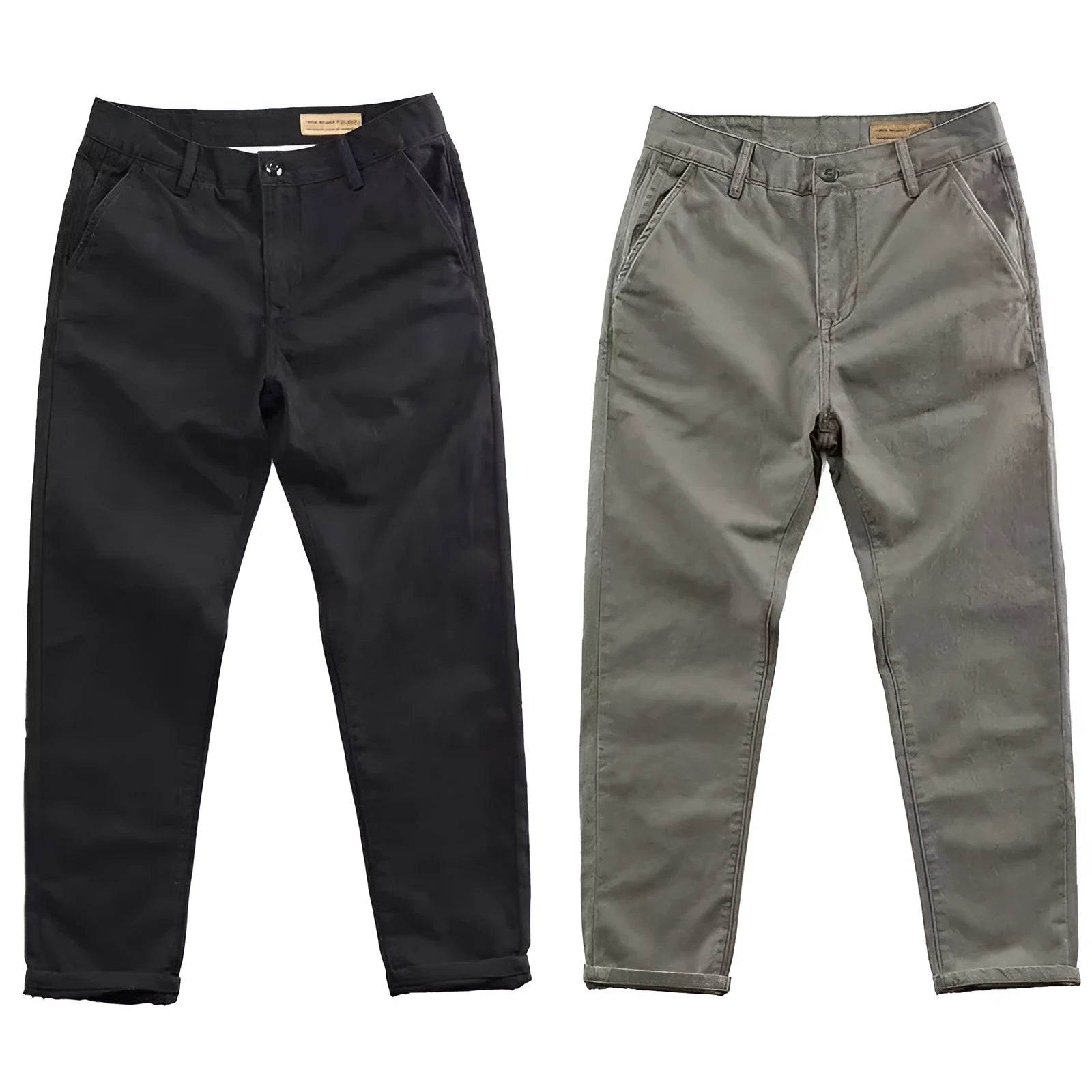 Man wearing slim-fit light straight-leg trousers in a micro-elastic washed fabric