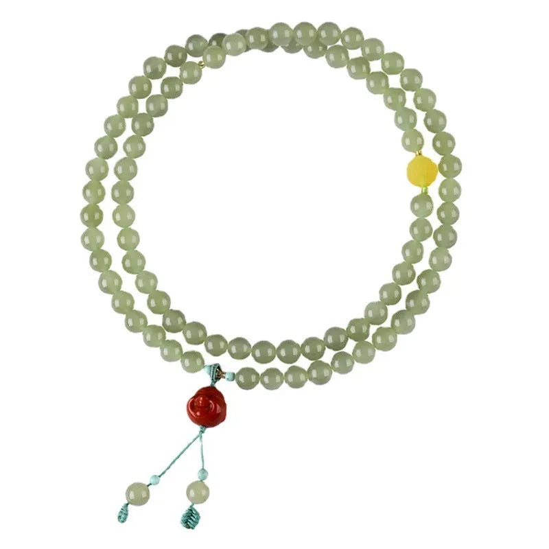 Pale blue Hetian Jade bracelet with 6mm beads in three circle female design