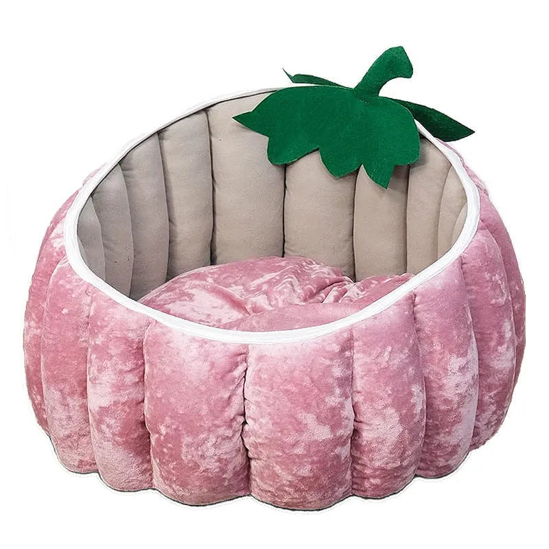 Halloween pumpkin devil design plush cat bed for cats and small dogs in orange colour