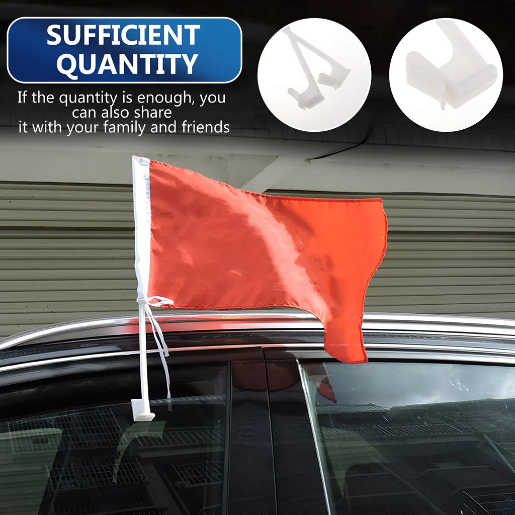 White PP plastic car window flag bracket and pole set, 10 pieces shown.