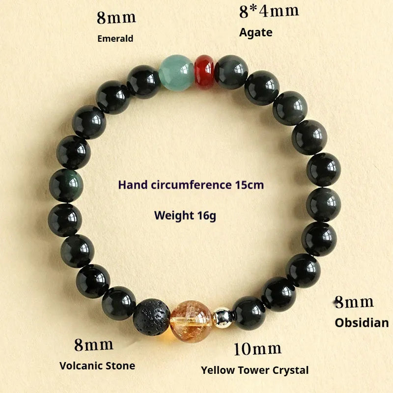 Chinese obsidian yellow tower crystal agate jade bracelet with natural stone beads