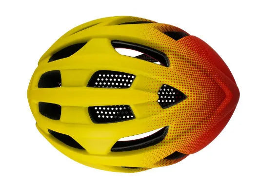 Orange ZH-002 adult cycling helmet showing ventilation holes and polycarbonate shell.