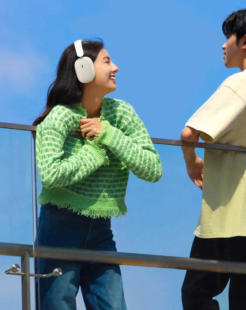 Active noise reduction ANC Bluetooth 5.2 headset in dark gray with head-mounted design and built-in microphone