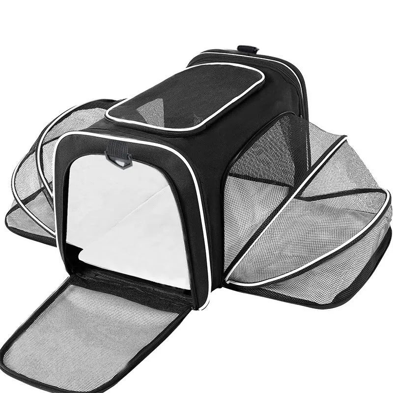 Large capacity cat carrier bag in 600D cation fabric with medium-soft hardness