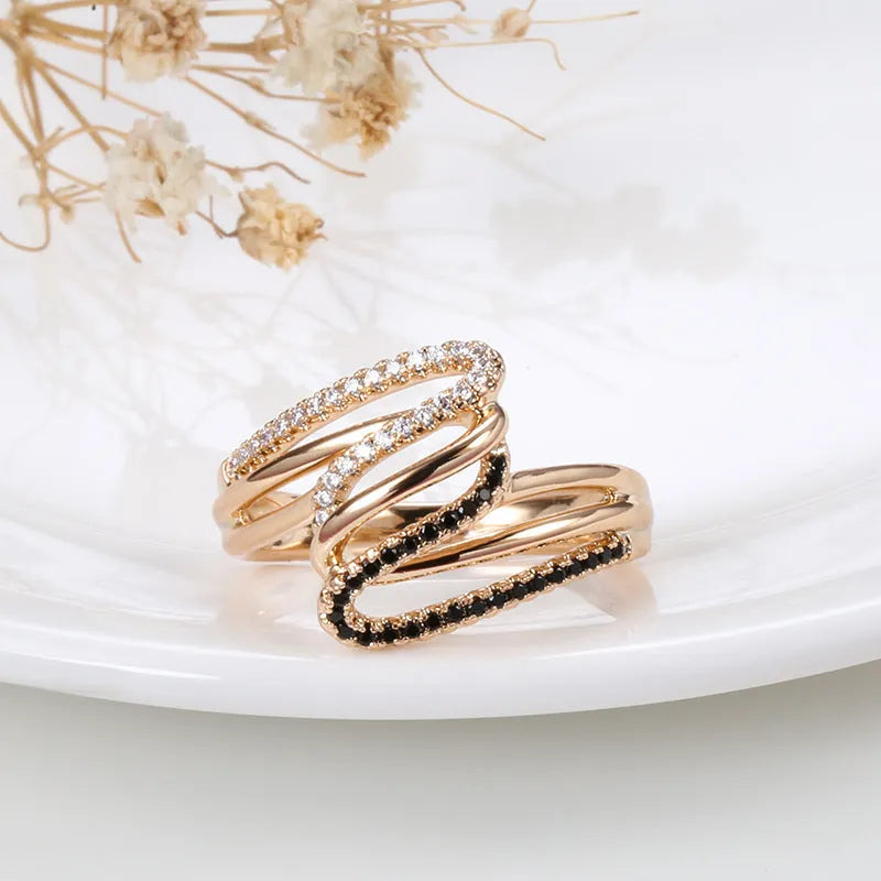 Women's copper ring with micro-inlaid zircon detailing in electroplated WK2230 colour