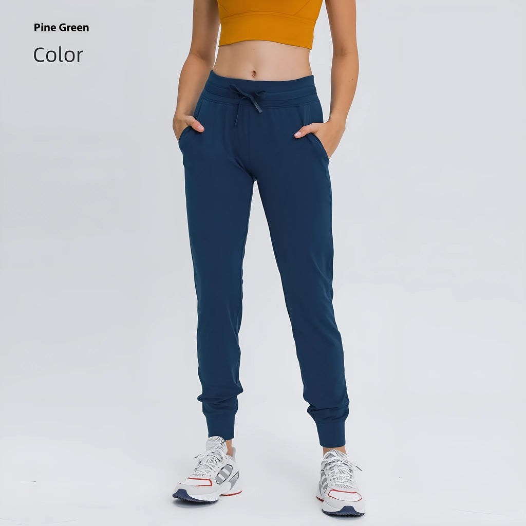 Women's high waist yoga pants with drawstring in distilled coffee colour