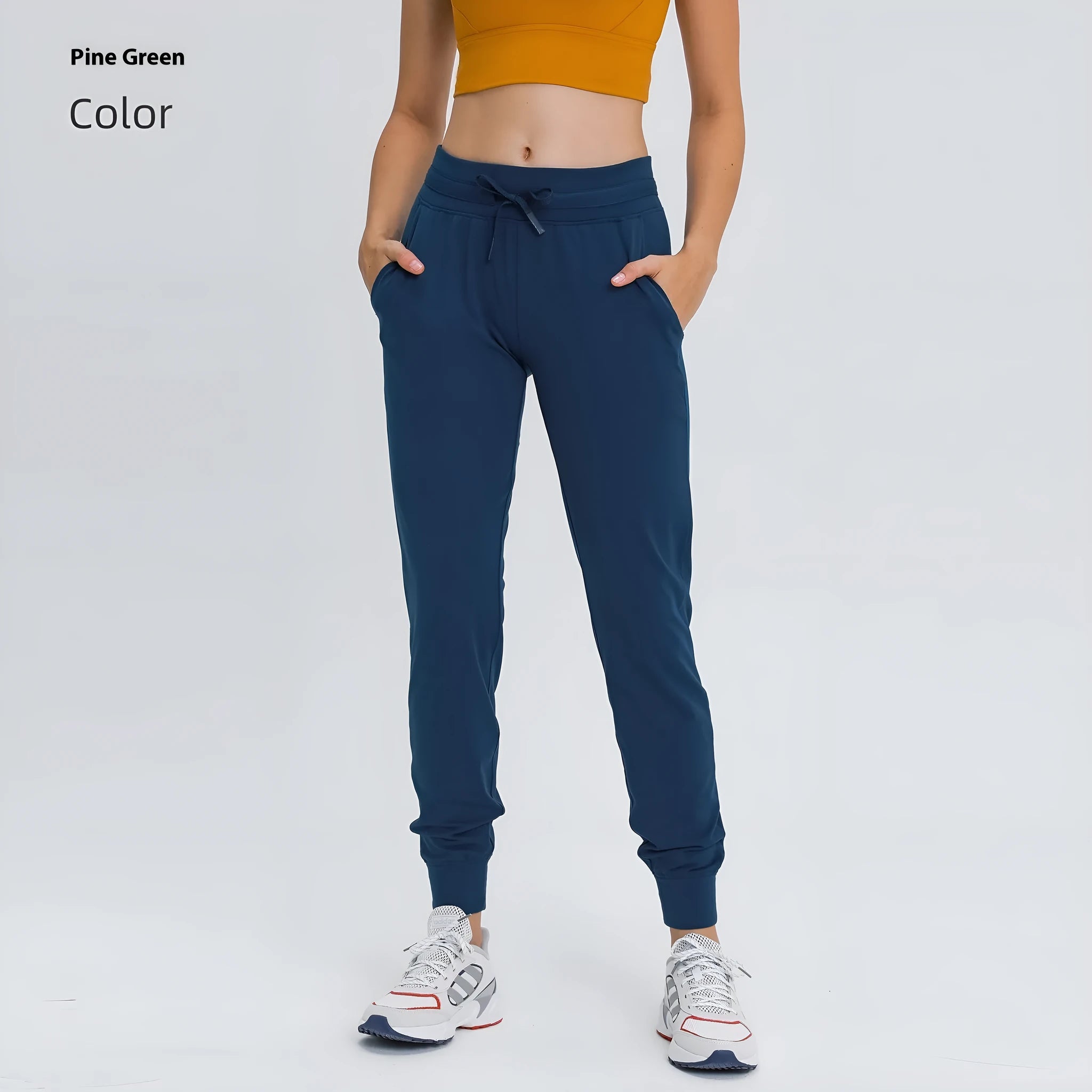 Women's high waist yoga pants with drawstring in distilled coffee colour