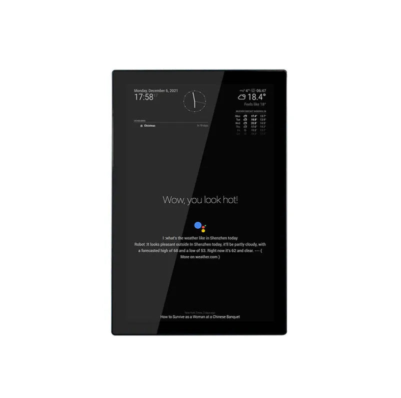 13.3-inch smart mirror touch display with integrated CM4 board for voice assistant projects.