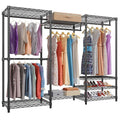 Black metal floor storage rack for hanging clothing and trousers