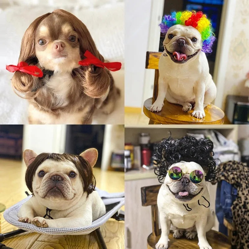 Adjustable pet wig sheath headdress for dogs and cats in various party styles