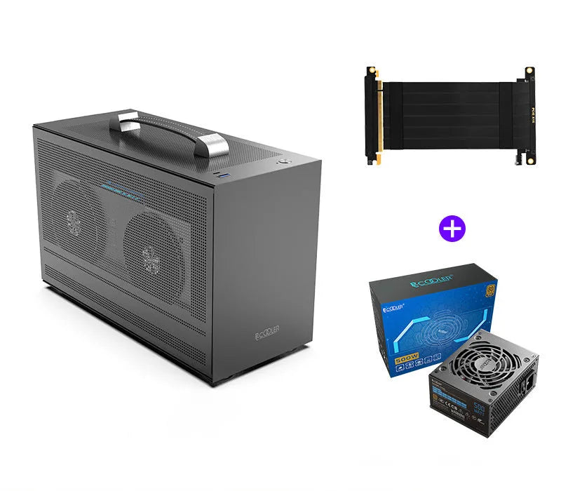 Hummingbird PRO titanium grey and white ITX desktop computer case for mini-ITX motherboard.