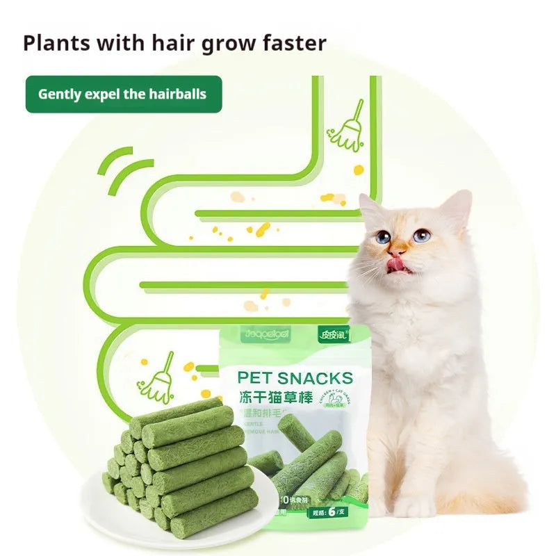 Freeze-dried cat grass stick pack with chicken and salmon for tooth cleaning, 35g, 6 sticks