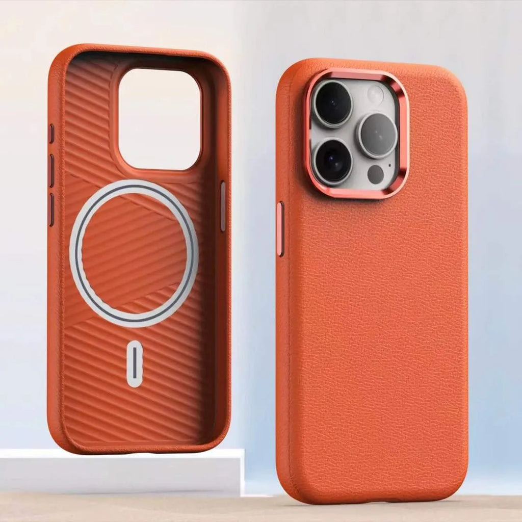 Plain leather magnetic phone case in Black compatible with iPhone 14 Pro Max