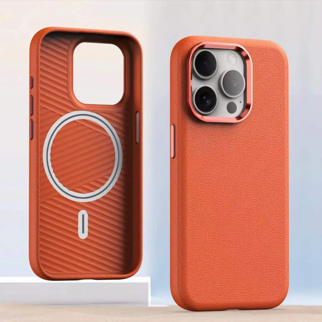 Plain leather magnetic phone case in Black compatible with iPhone 14 Pro Max