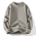 Men's grey loose fit round neck pullover sweater with long sleeves for autumn wear