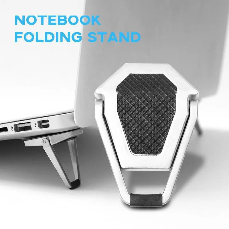 Invisible foldable aluminium alloy laptop bracket showing compact 4.8cm size and folding mechanism