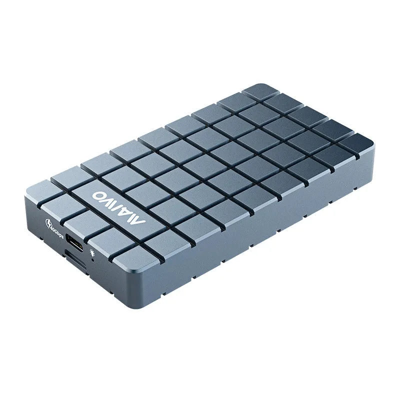 Aluminium USB4 external hard disk enclosure for M.2 NVMe SSDs, showing compact size.