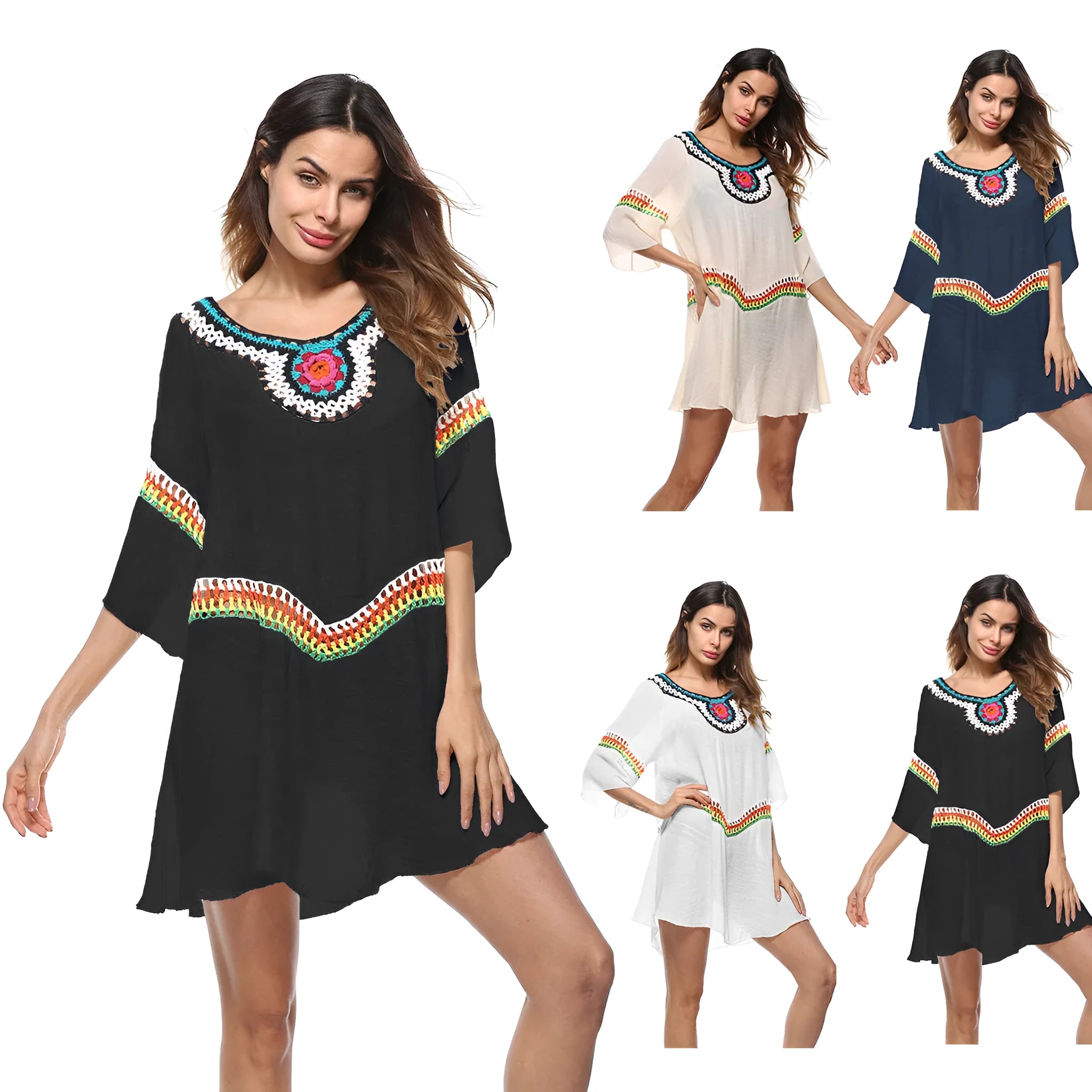 Crocheted ethnic style sun protection clothing for women in polyester beach wear