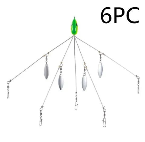 Bassdash umbrella fishing lure rig with 5 swivels and rotating metal sequins
