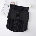 Nylon belly band waist trainer in black or apricot colour with an adjustable belt tie.