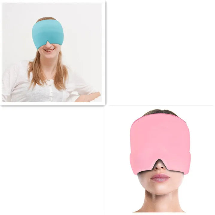 Elastic cloth gel eye mask for headache relief with adjustable headband in black colour