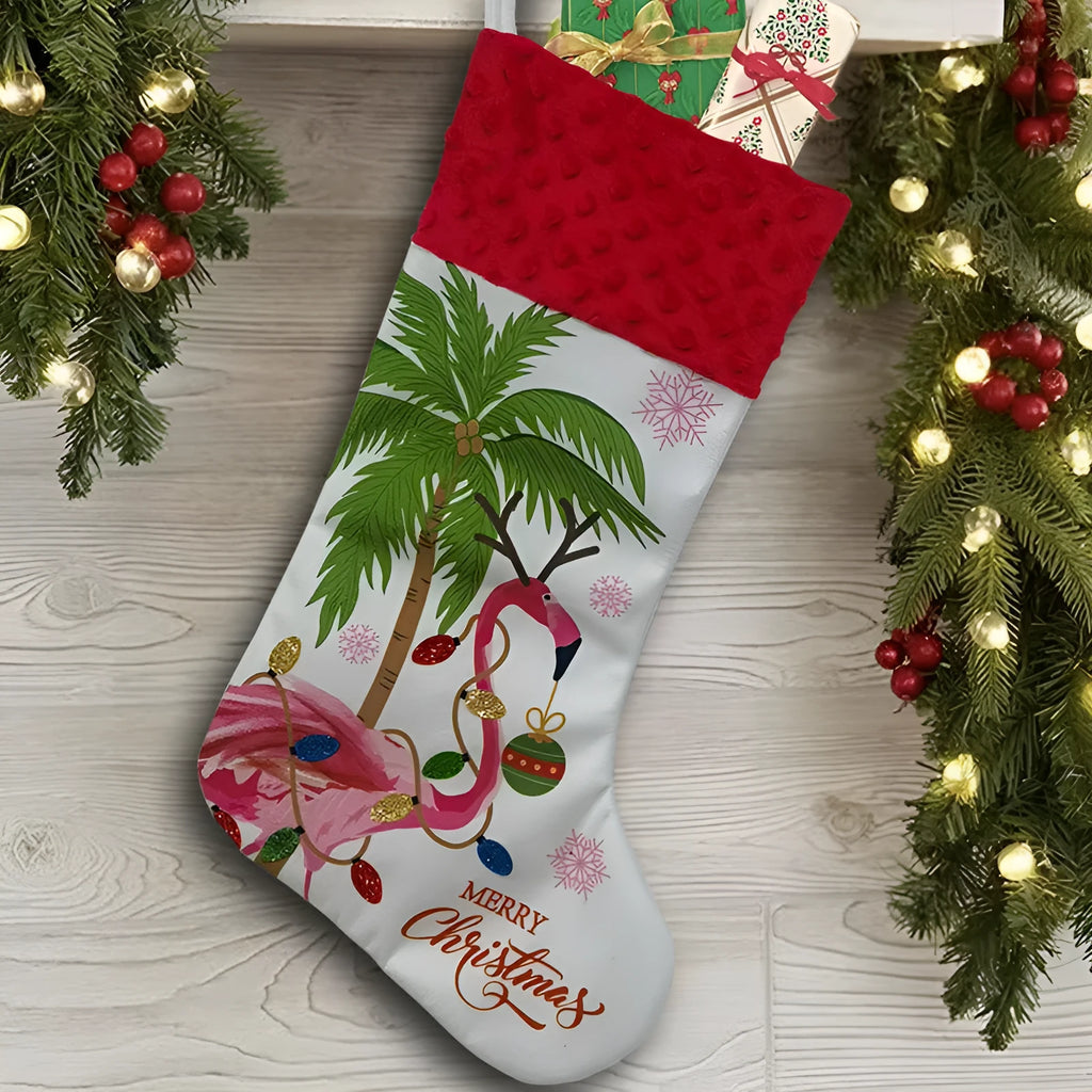 Flamingo-shaped cloth Christmas stocking decoration measuring 46 by 28 cm in American style