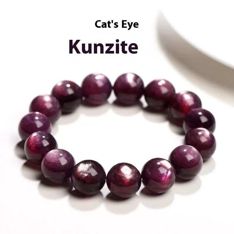 Natural purple lepidolite crystal bracelet with round polished beads in geometric arrangement