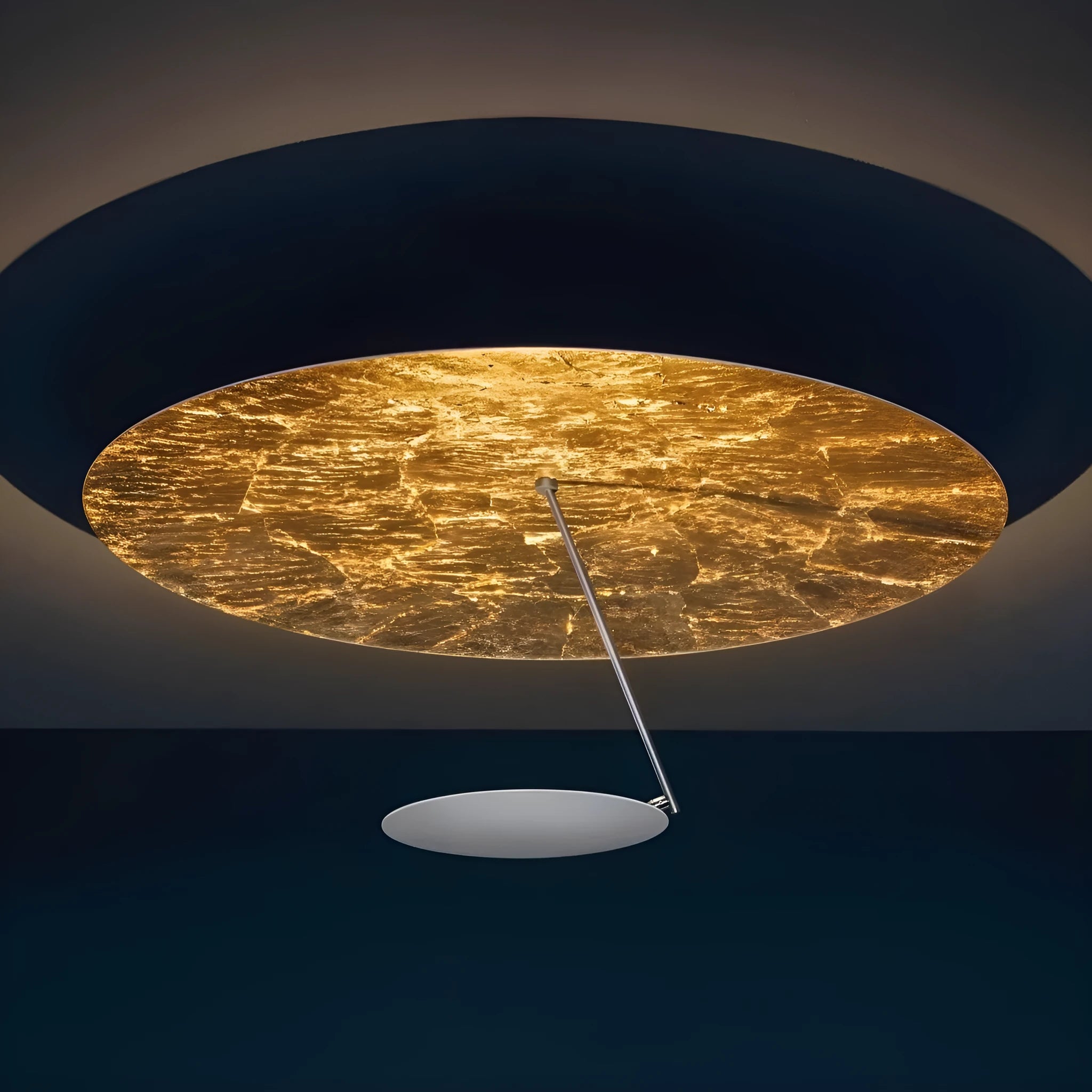 White and white gold 50cm diameter iron ceiling lamp with warm LED light.