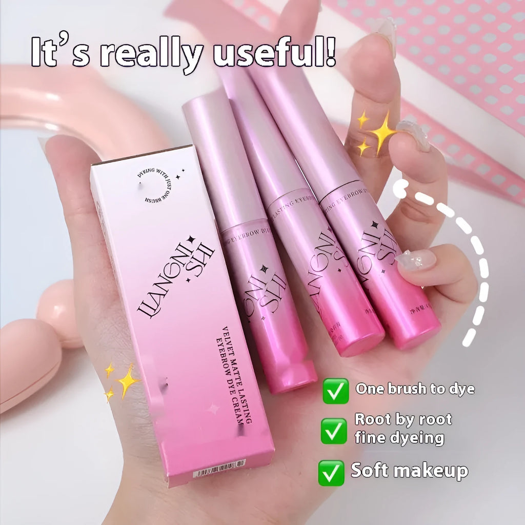 Velvet eyebrow cream in packaging showing four colour shade options for natural brow definition