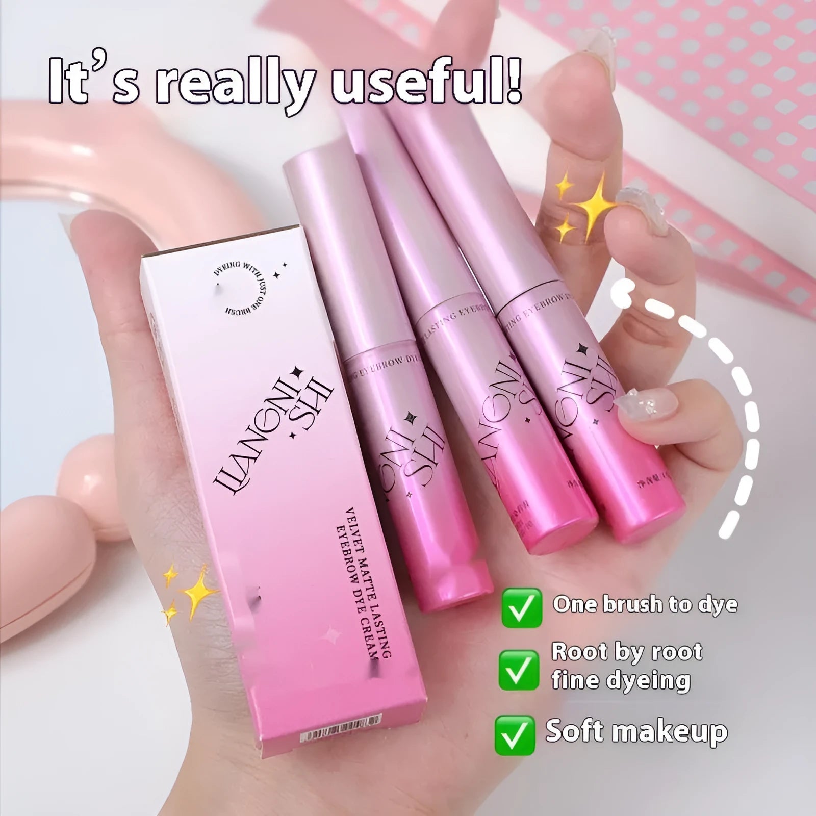 Velvet eyebrow cream in packaging showing four colour shade options for natural brow definition
