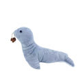 Blue sea lion plush cat toy with bell sound, catnip filling and gall fruit grinding surface