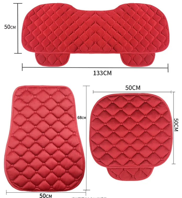 Ringer plush cotton car seat cushion in burgundy colour on a car seat