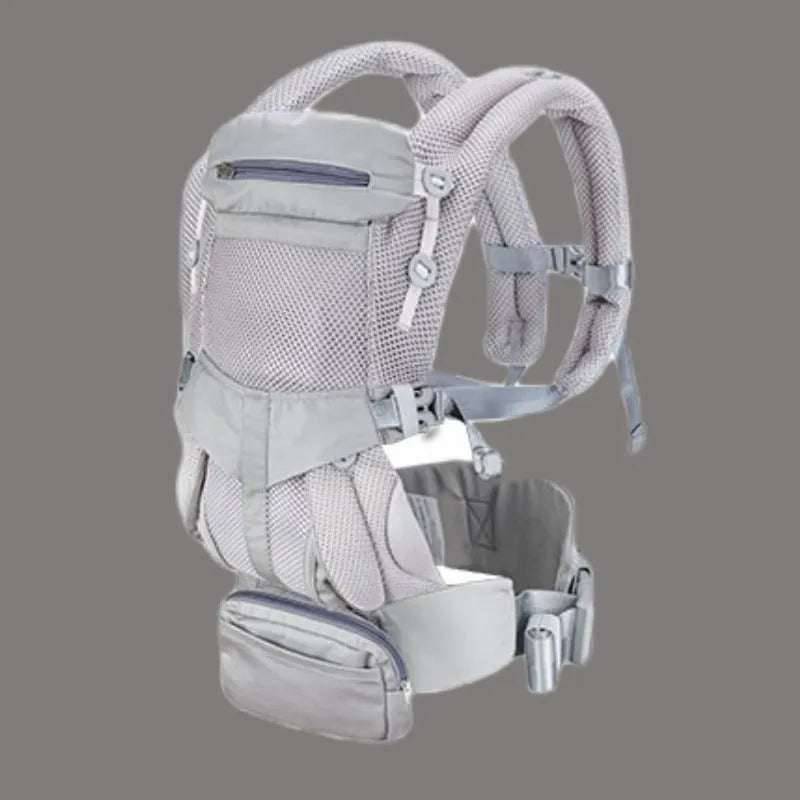 Baby hipseat carrier with waist stool in gray printing colour, polyester material, 20kg capacity