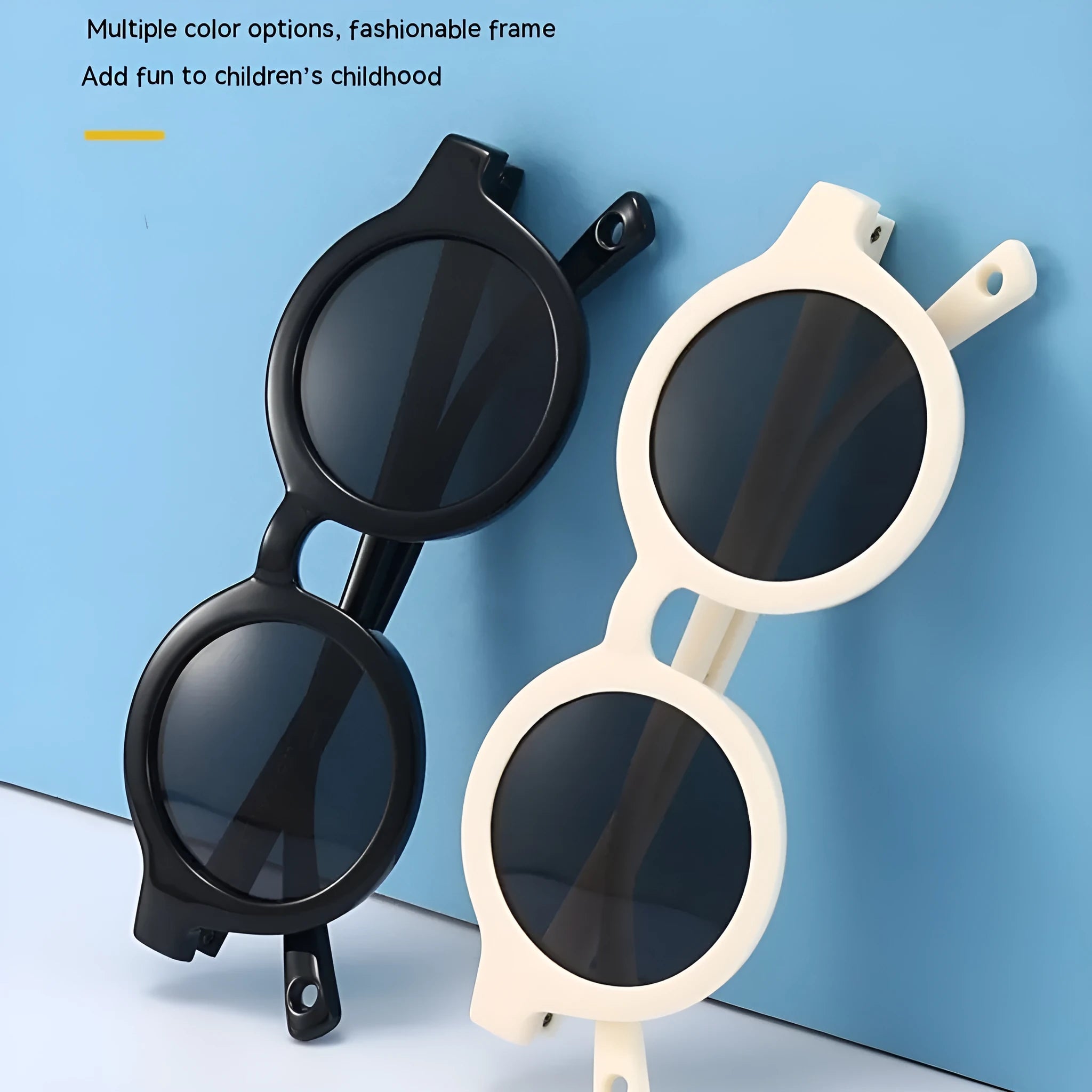 Children's silicone sunglasses with round full frame, UV400 polarised TAC lenses, and flexible TPEE construction for 0-3 year olds