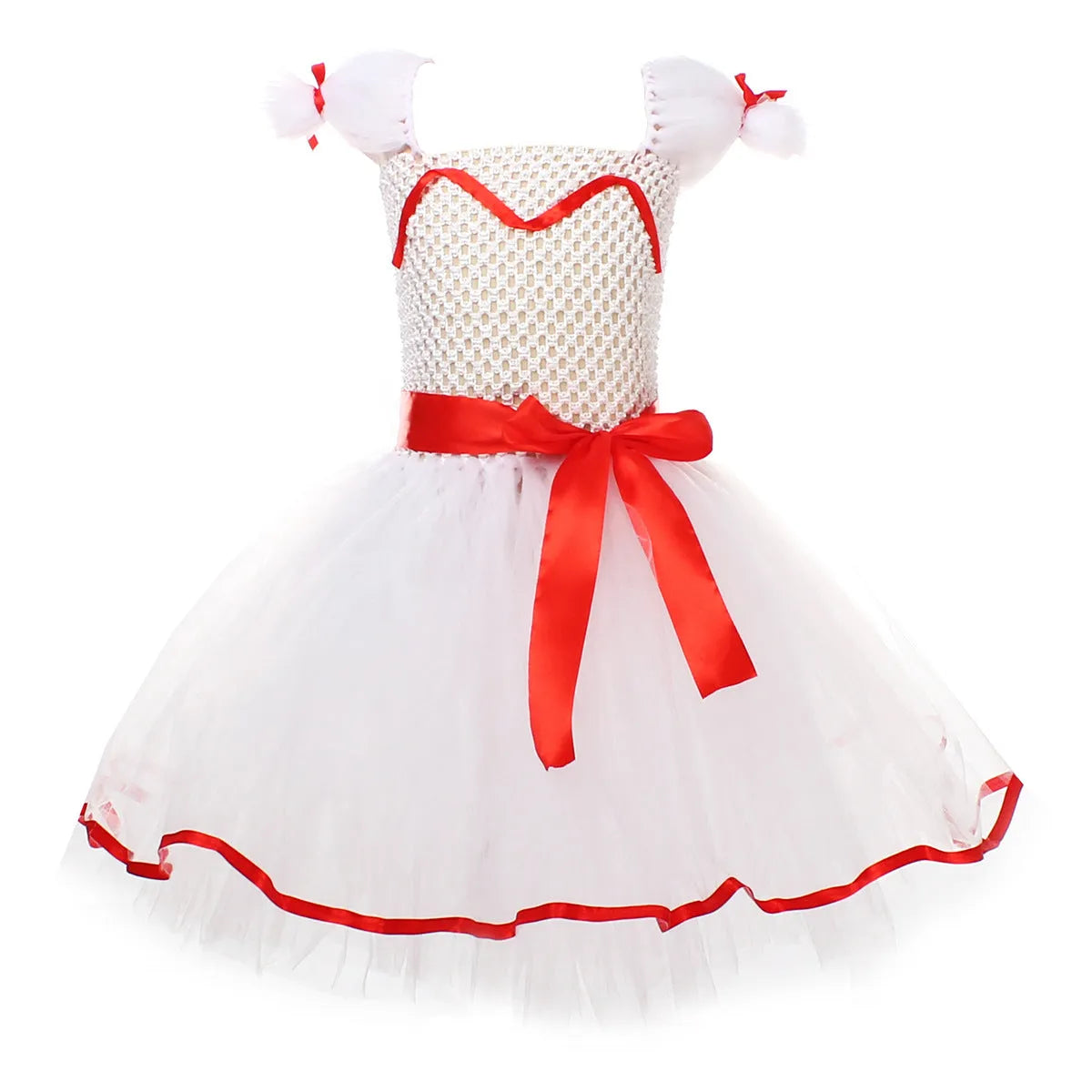 Children's white ghost doll costume dress with skirt bow barrettes and hair clips, Halloween cosplay