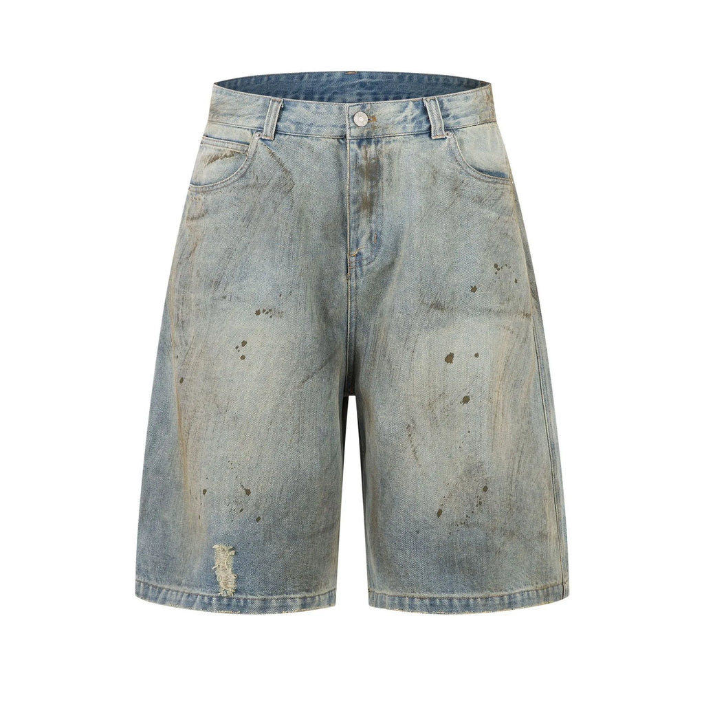 Pu Shuai cropped washed blue denim trousers with straight leg and zipper fly
