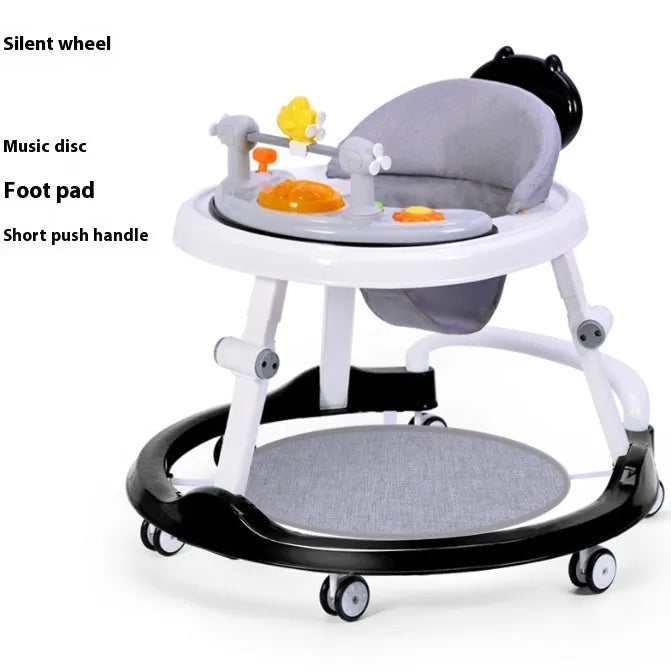Baby walker multi-function drop-resistant trolley with music in cool black colour